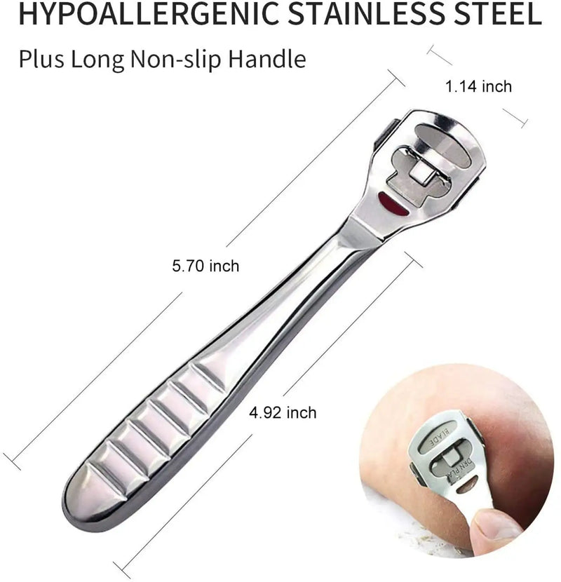 Stainless Steel Foot Callus Shaver with 10 Blades – Heel Hard Skin Remover for Pedicure