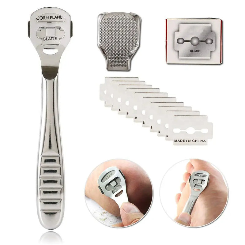 Stainless Steel Foot Callus Shaver with 10 Blades – Heel Hard Skin Remover for Pedicure