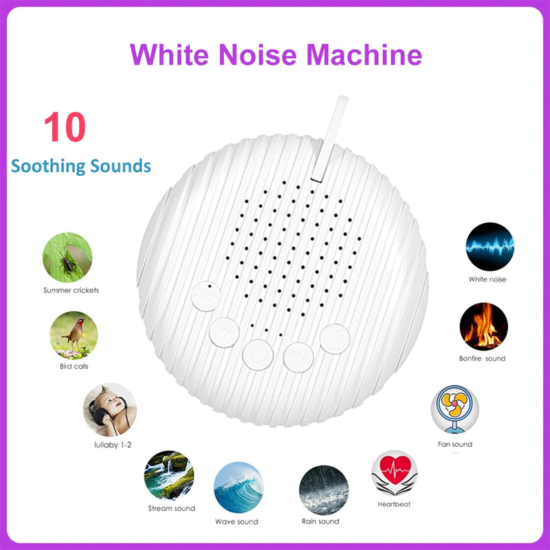 Portable White Noise Sound Machine for Baby Sleep, 10 Soothing Sounds, Rechargeable, USB-Powered