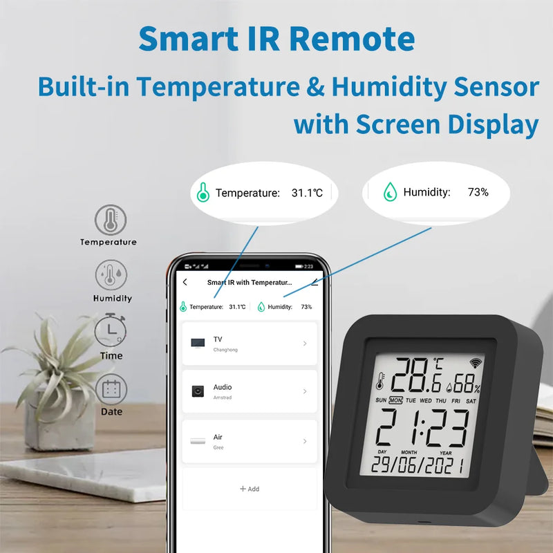 Tuya Smart WiFi Universal IR Remote, Temperature & Humidity Sensor, Alexa & Google Home Compatible