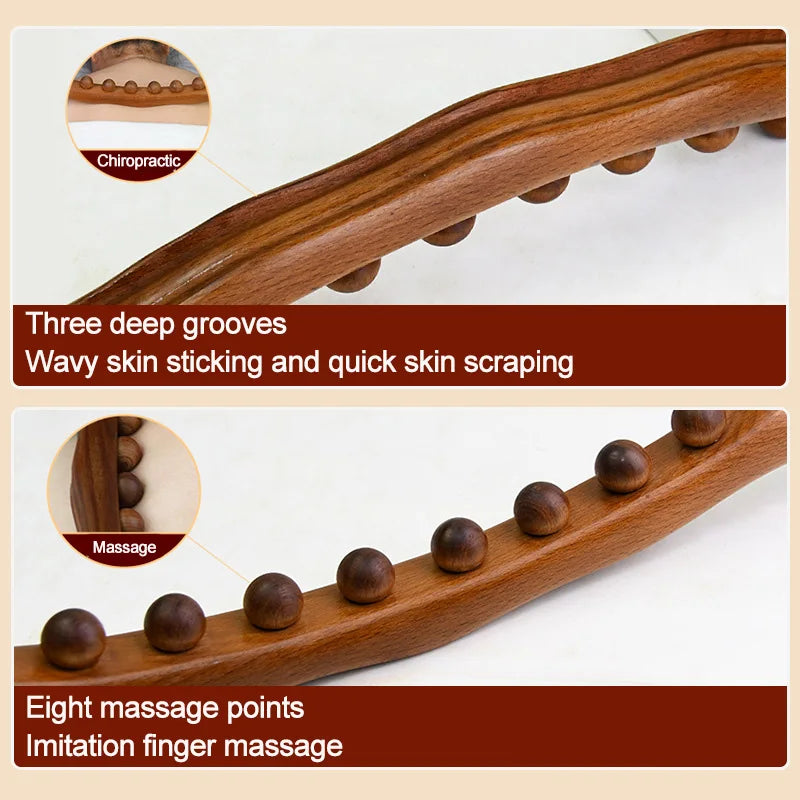 8-Bead Carbonized Wood Gua Sha Massage Stick – Full-Body Meridian Scraping Therapy & Muscle Relax