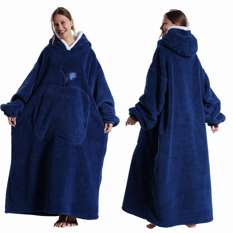 Wearable Flannel Blanket Extra Long with Sleeves – Oversized Cozy Winter Hoodie Blanket