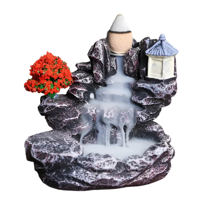 DEARTCO Resin Backflow Incense Burner – Zen Waterfall Aroma Holder for Smell Removal & Decoration