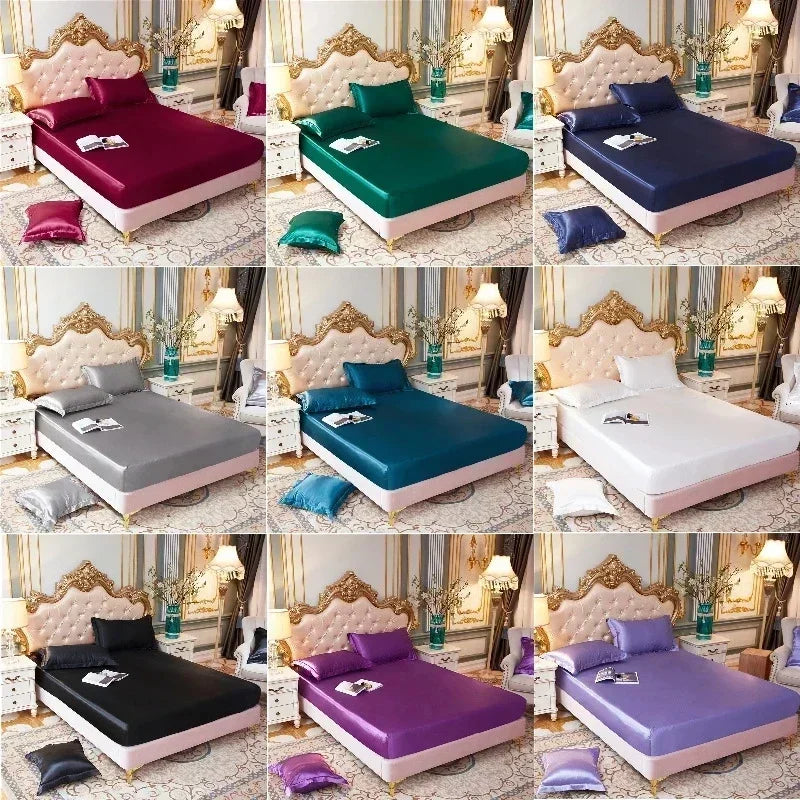 High-End Rayon Satin Fitted Sheet Silky Solid Color Bed Sheet Elastic Band Sheets Smooth Bedsheet Mattress Cover 140x200 160x200