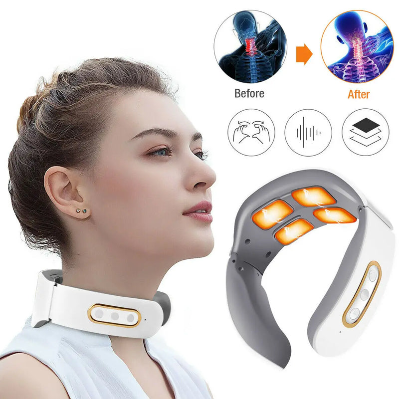 Neck Shoulder Pulse Massager  4 Head TENS Magnetic Pulse Heating Cervical Vertebra  Relief Massage