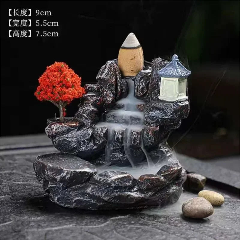 DEARTCO Resin Backflow Incense Burner – Zen Waterfall Aroma Holder for Smell Removal & Decoration