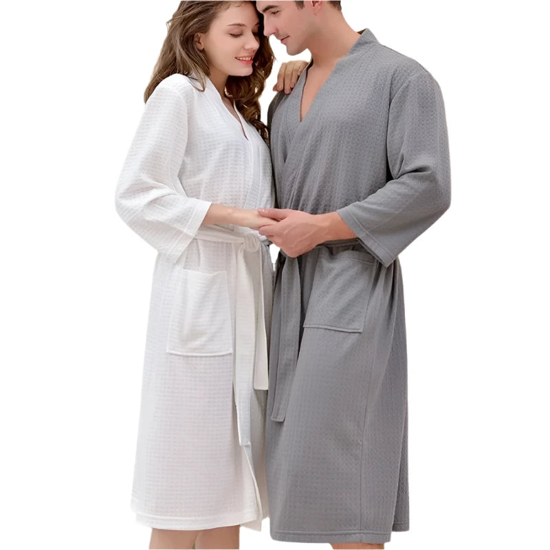 Unisex Cotton Terry Bathrobe - Long Absorbent Kimono-Style Towel Bath Robe for Men and Women