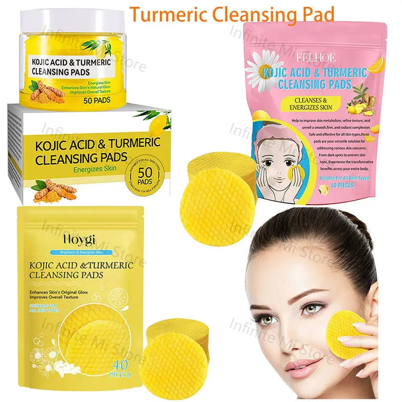 40/50pcs Turmeric Kojic Acid Exfoliating Pads – Facial Sponges for Daily Cleansing & Skin Care