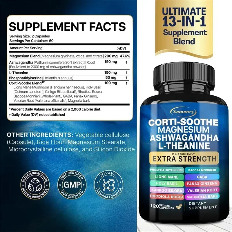 Corti-Soothe Cortisol with Magnesium, Ashwagandha, L-Theanine - Adrenal Support & Sleep Aid