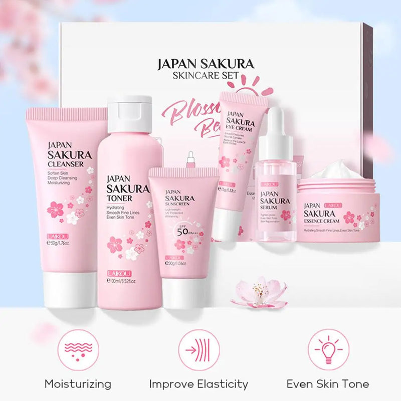 Skin care set Laikou sakura  – 6pcs facial kit with cleanser, toner & cream