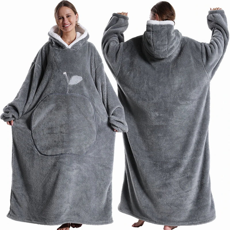 Wearable Flannel Blanket Extra Long with Sleeves – Oversized Cozy Winter Hoodie Blanket