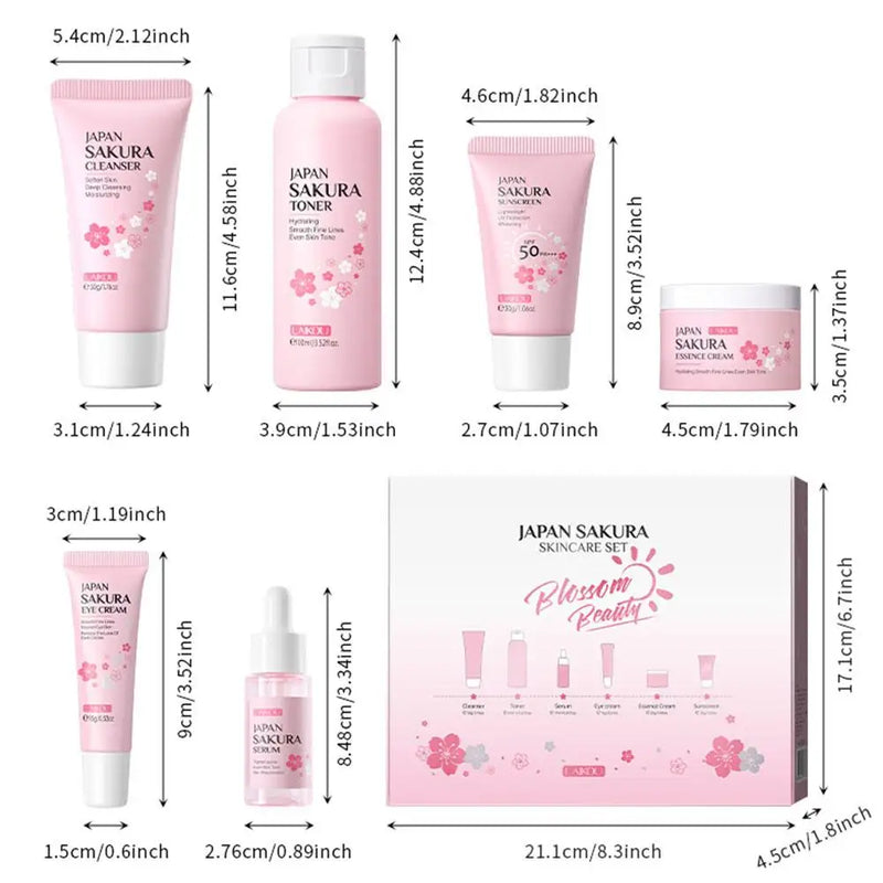 Skin care set Laikou sakura  – 6pcs facial kit with cleanser, toner & cream