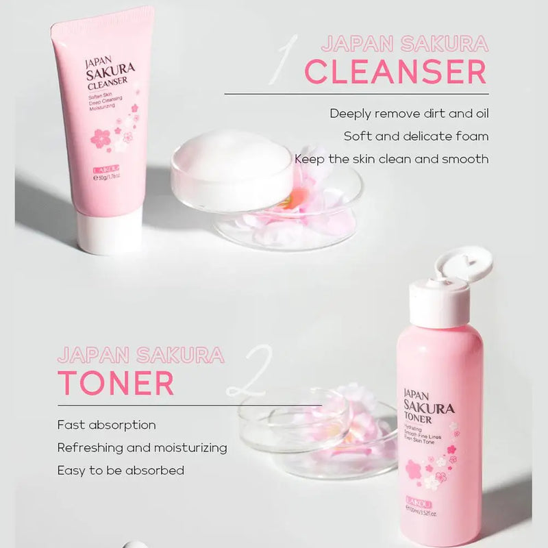 Skin care set Laikou sakura  – 6pcs facial kit with cleanser, toner & cream