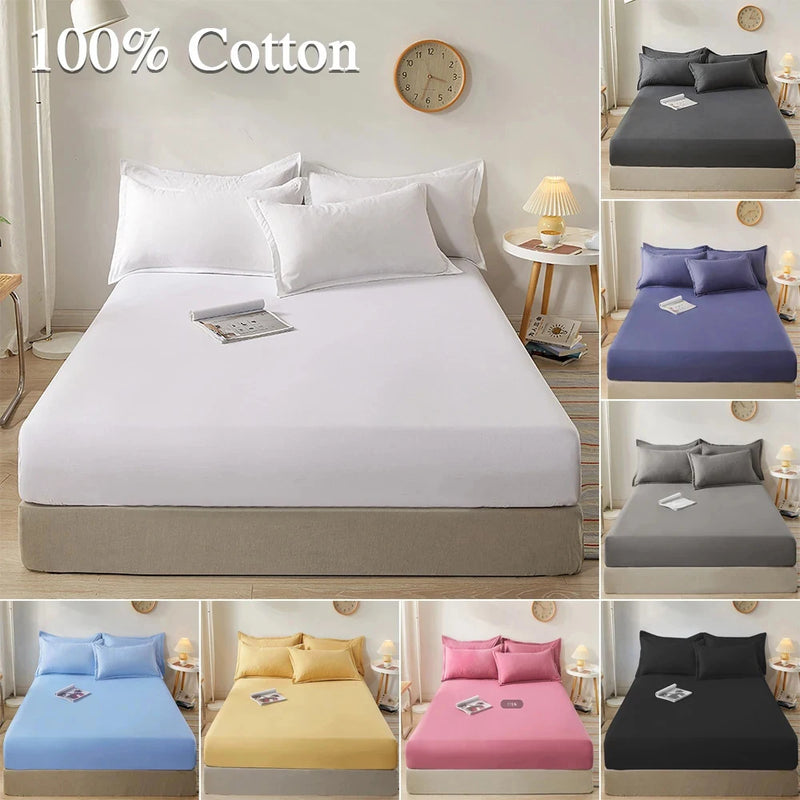 100% Cotton Fitted Bed Sheet with Elastic Band – Adjustable Anti-Slip Mattress Cover