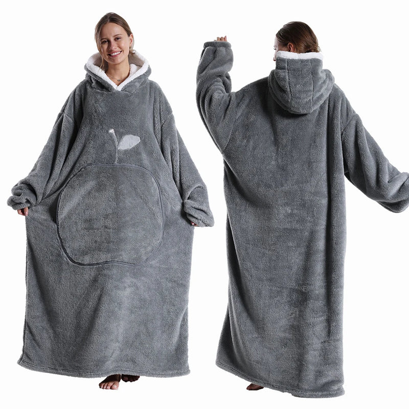 Wearable Flannel Blanket Extra Long with Sleeves – Oversized Cozy Winter Hoodie Blanket