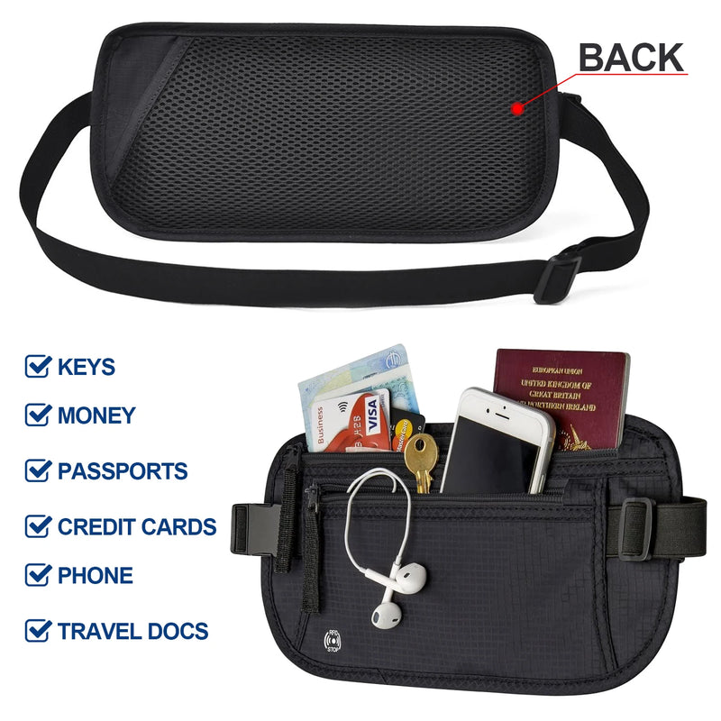 Slim Travel Money Belt with RFID Blocking – Passport Holder for Cash, Credit Cards, and Documents