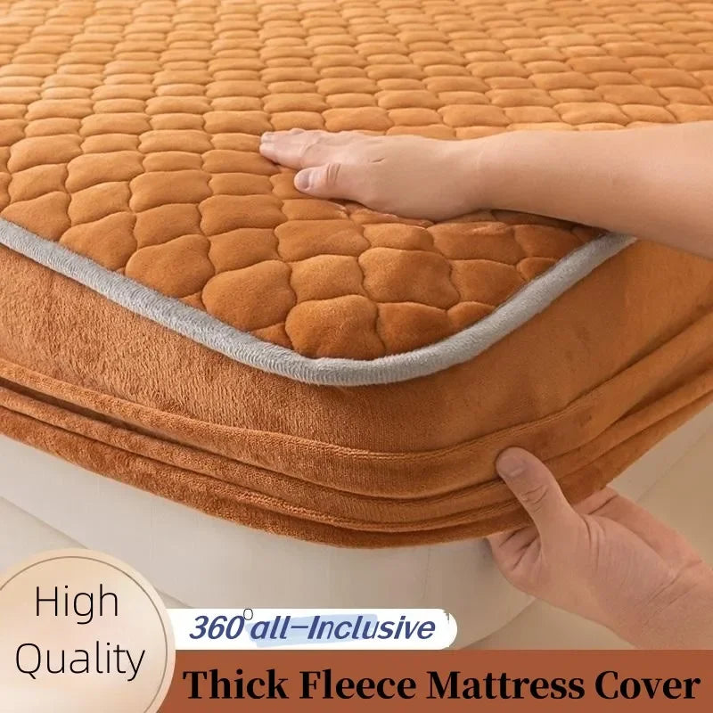 Super Thick Fleece Mattress Cover | Warm Quilted All-Inclusive Fitted Bed Sheet for Winter