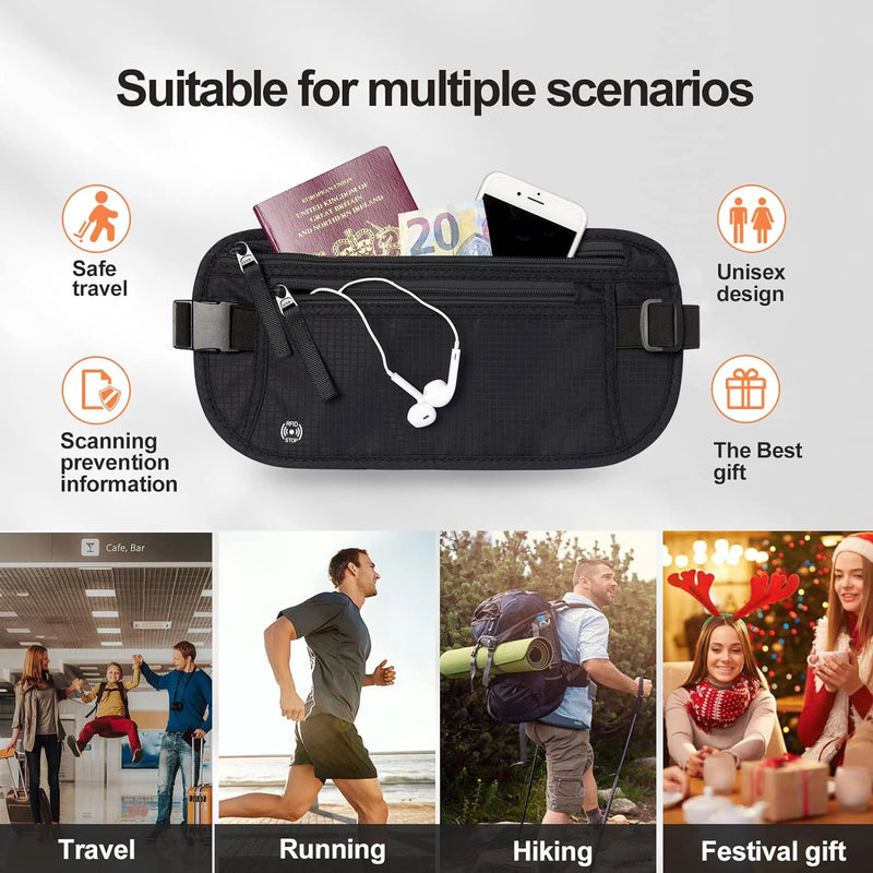 Slim Travel Money Belt with RFID Blocking – Passport Holder for Cash, Credit Cards, and Documents