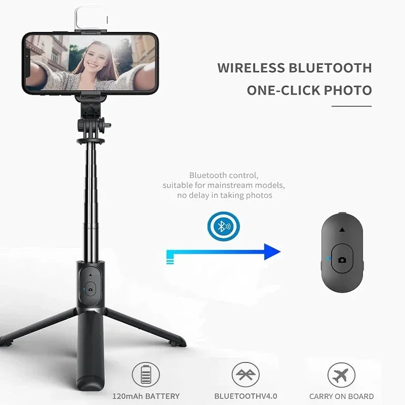 Bluetooth Selfie Stick with LED Fill Light & Tripod – 1045mm Extendable Remote Shutter for Phones