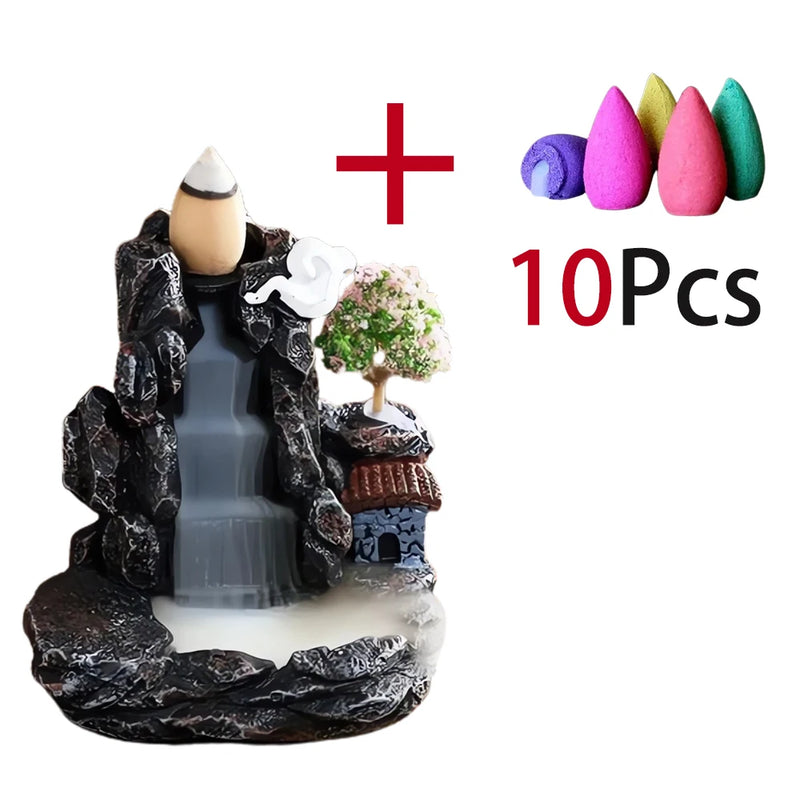 DEARTCO Resin Backflow Incense Burner – Zen Waterfall Aroma Holder for Smell Removal & Decoration