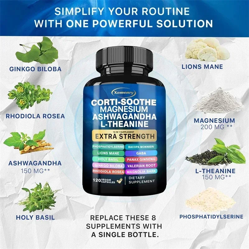 Corti-Soothe Cortisol with Magnesium, Ashwagandha, L-Theanine - Adrenal Support & Sleep Aid