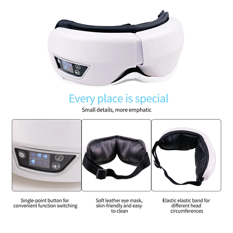 Eye Massager with Vibration, Airbag Pressure, Hot Compress, and Bluetooth Music