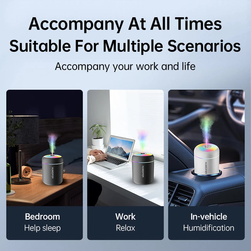 180ML Mini Air Humidifier – USB Aroma Diffuser, Essential Oil Purifier, Mist Maker for Car & Home