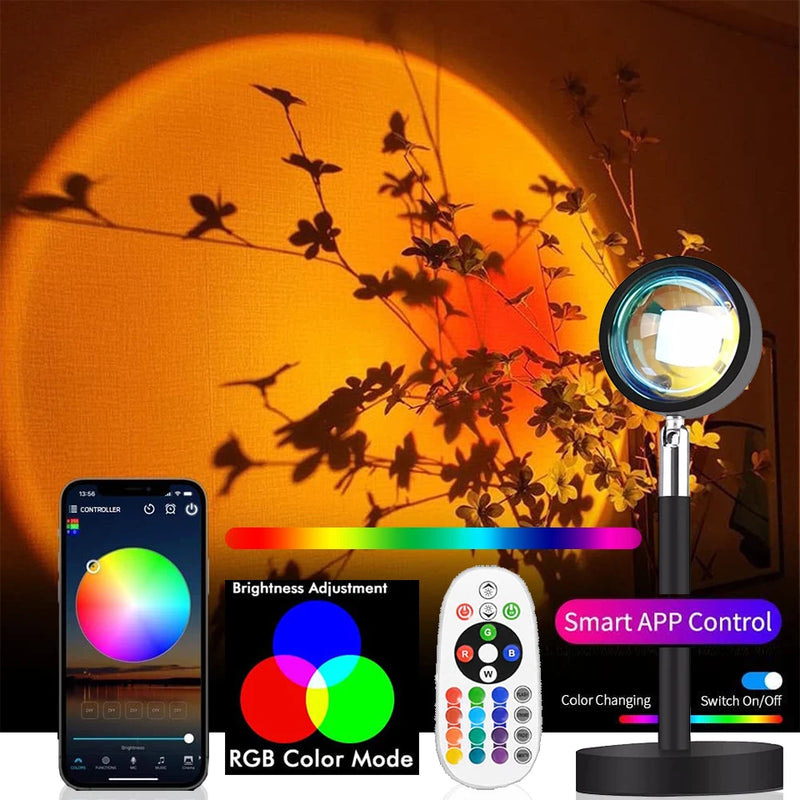 16 Colors RGB Photography Sunset Lamp Led Usb Projector Night Light Remote Neon Bedroom Home Wall