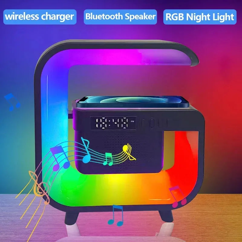 Multifunction Wireless Charger Bluetooth 5.0 Speaker FM RGB Night Light Fast Charging for Mobile