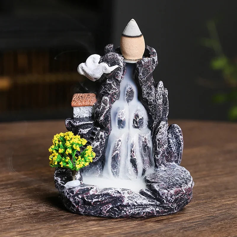 DEARTCO Resin Backflow Incense Burner – Zen Waterfall Aroma Holder for Smell Removal & Decoration