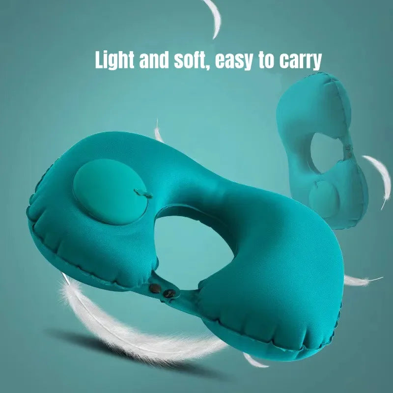 U-Shaped Inflatable Travel Pillow Portable Air Neck Support Cushion Sleeping Press to inflate pillow