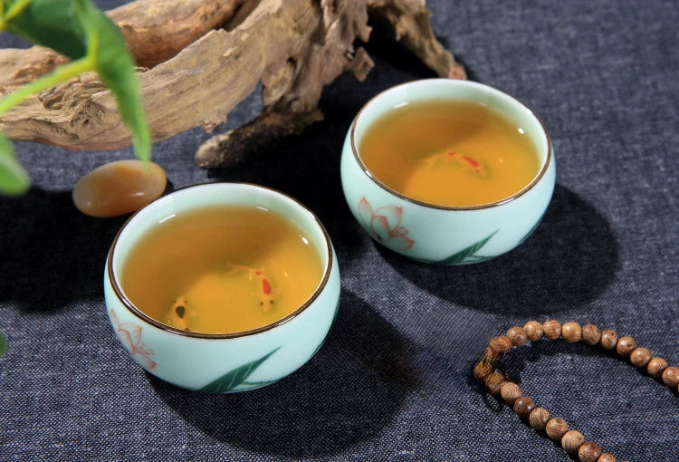 Traditional Celadon Hand-Painted Teacup – 80ml Chinese Kung Fu Tea Master Cup with Lotus, Bamboo