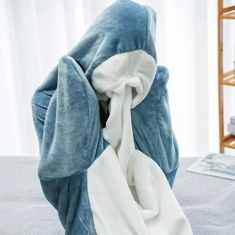 Funny Hooded Shark Blanket Sleeping Bag for Adults – Warm Flannel Cartoon Shark Pajama Onesie