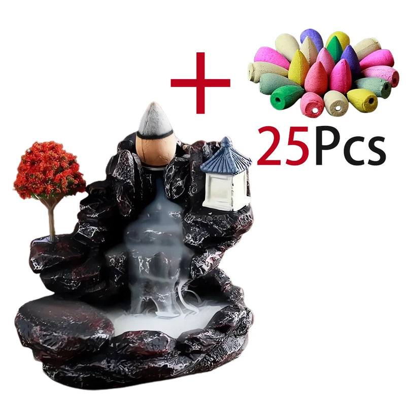 DEARTCO Resin Backflow Incense Burner – Zen Waterfall Aroma Holder for Smell Removal & Decoration