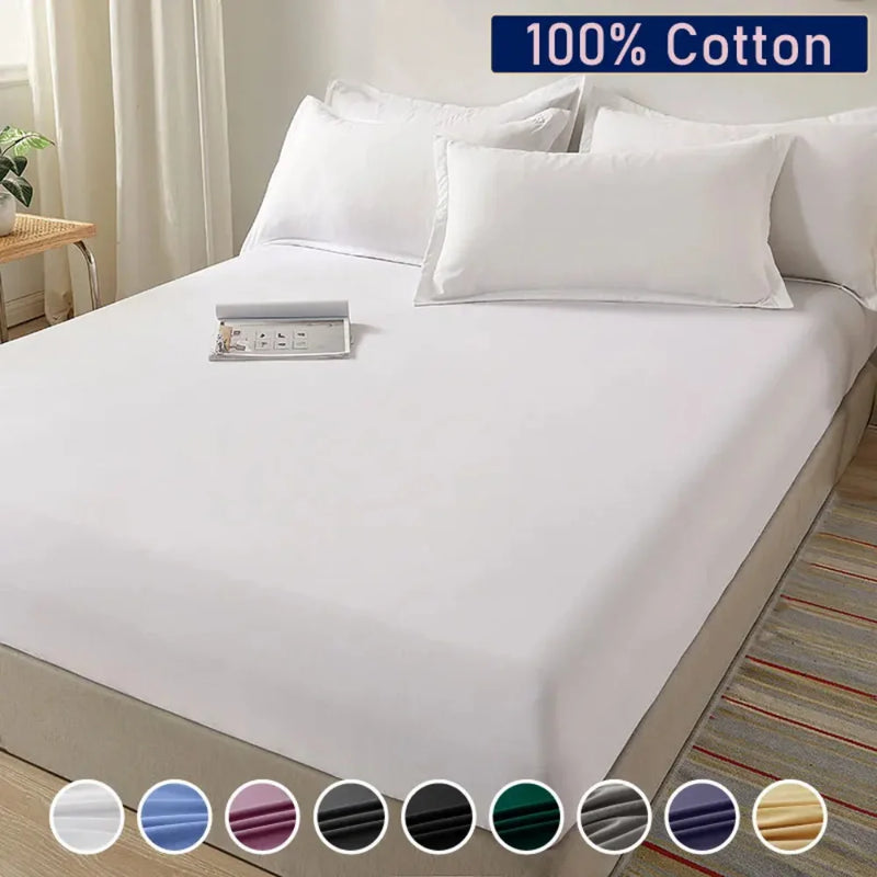 100% Cotton Fitted Bed Sheet with Elastic Band – Adjustable Anti-Slip Mattress Cover