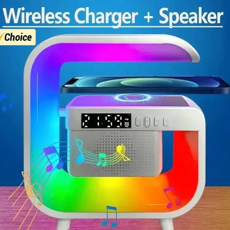 Multifunction Wireless Charger Bluetooth 5.0 Speaker FM RGB Night Light Fast Charging for Mobile