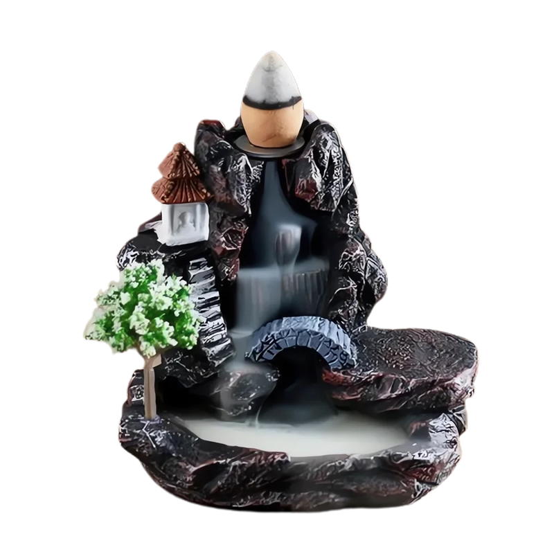 DEARTCO Resin Backflow Incense Burner – Zen Waterfall Aroma Holder for Smell Removal & Decoration