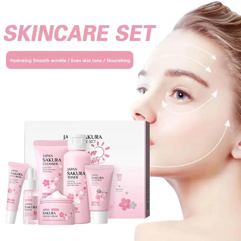 Skin care set Laikou sakura  – 6pcs facial kit with cleanser, toner & cream