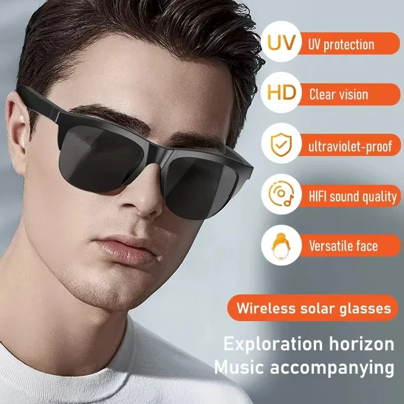 Smart Bluetooth Sunglasses with UV Protection, Waterproof Sports Headphones, and Noise Cancellation