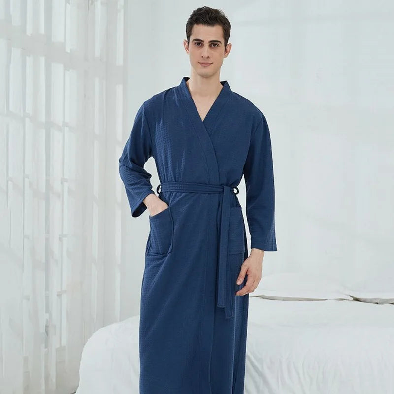 Unisex Cotton Terry Bathrobe - Long Absorbent Kimono-Style Towel Bath Robe for Men and Women