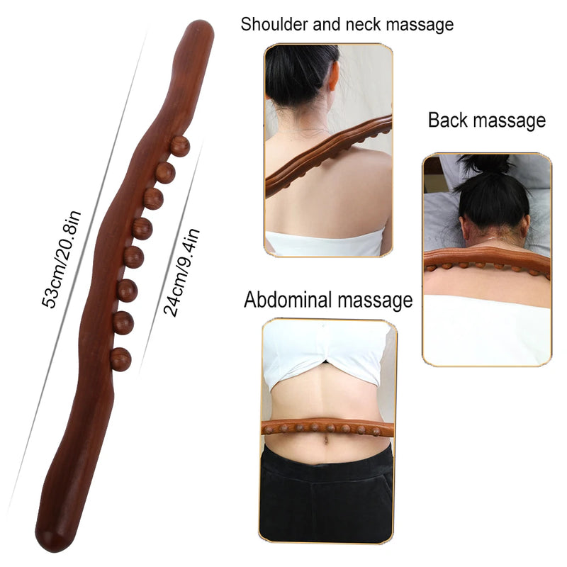 8-Bead Carbonized Wood Gua Sha Massage Stick – Full-Body Meridian Scraping Therapy & Muscle Relax