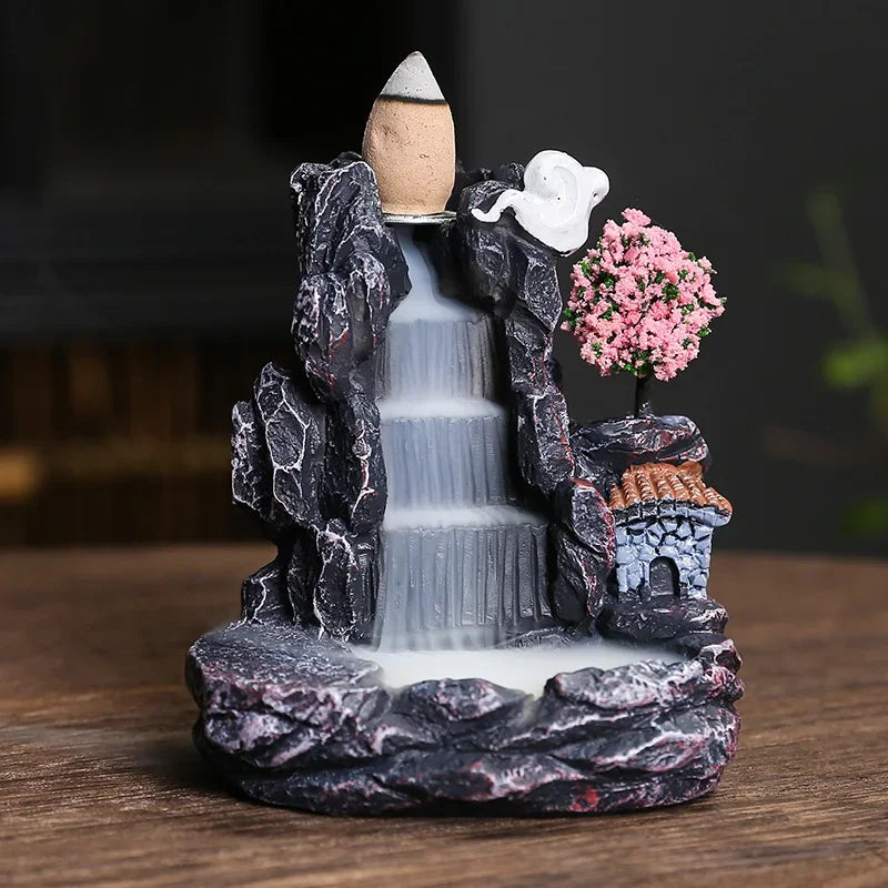 DEARTCO Resin Backflow Incense Burner – Zen Waterfall Aroma Holder for Smell Removal & Decoration