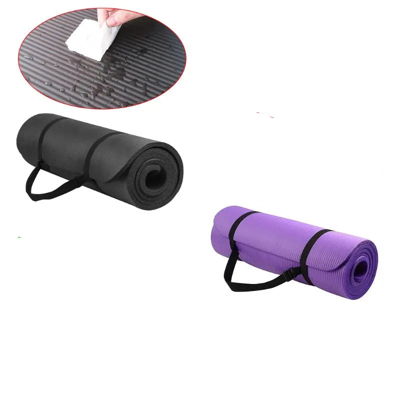 Non-Slip Yoga Mat – 10mm Thick NBR Exercise Mat for Home Gym, Pilates & Fitness with Carry Strap