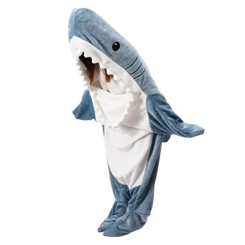 Funny Hooded Shark Blanket Sleeping Bag for Adults – Warm Flannel Cartoon Shark Pajama Onesie