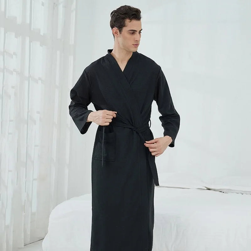 Unisex Cotton Terry Bathrobe - Long Absorbent Kimono-Style Towel Bath Robe for Men and Women