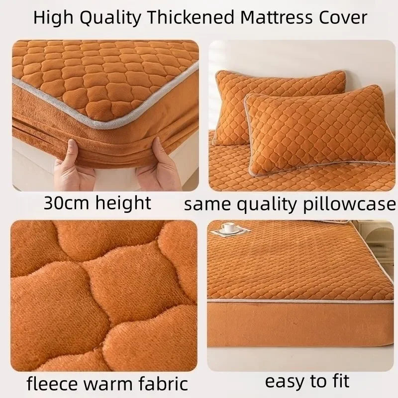 Super Thick Fleece Mattress Cover | Warm Quilted All-Inclusive Fitted Bed Sheet for Winter