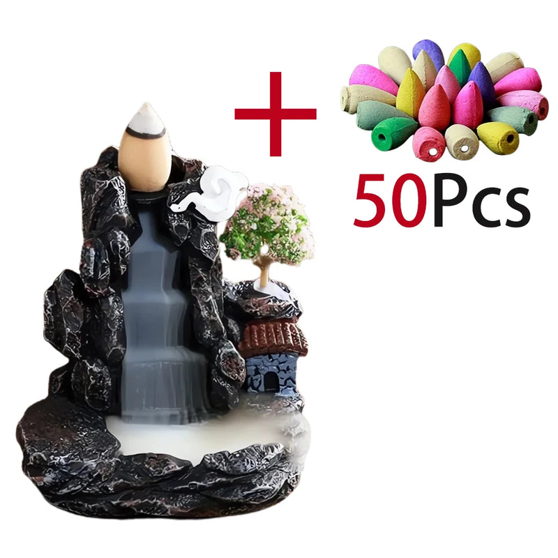 DEARTCO Resin Backflow Incense Burner – Zen Waterfall Aroma Holder for Smell Removal & Decoration