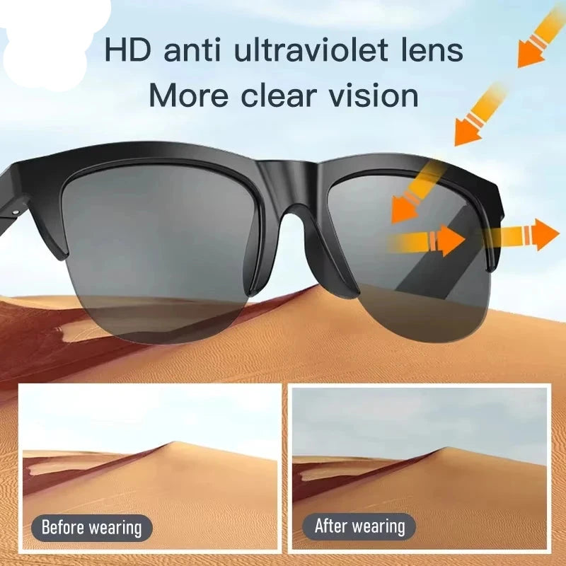 Smart Bluetooth Sunglasses with UV Protection, Waterproof Sports Headphones, and Noise Cancellation