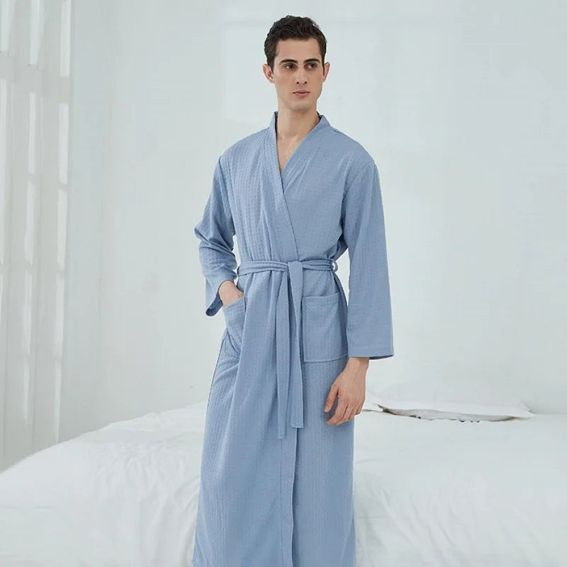 Unisex Cotton Terry Bathrobe - Long Absorbent Kimono-Style Towel Bath Robe for Men and Women