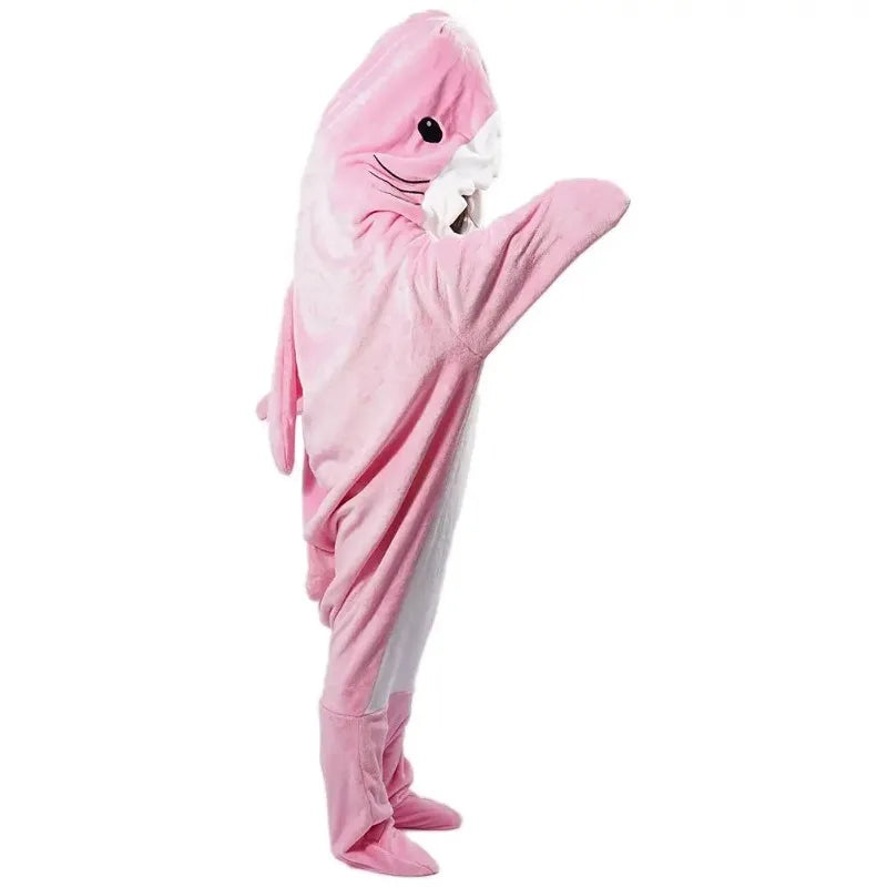 Funny Hooded Shark Blanket Sleeping Bag for Adults – Warm Flannel Cartoon Shark Pajama Onesie